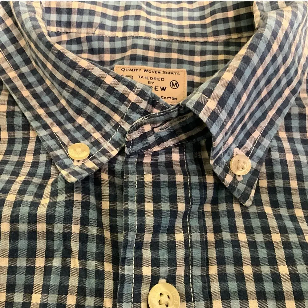 Tailored by J. Crew Button Up M Long Sleeve Shirt Plaid Blue Button Down Collar